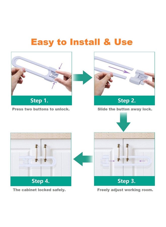 OKEFAN Sliding Cabinet Child Safety Locks Okefan Baby Proofing Cabinet Lock Cupboard Latches For Kids On Closet Door Knobs Handles Pulls No Drill (10 White) - Image 4