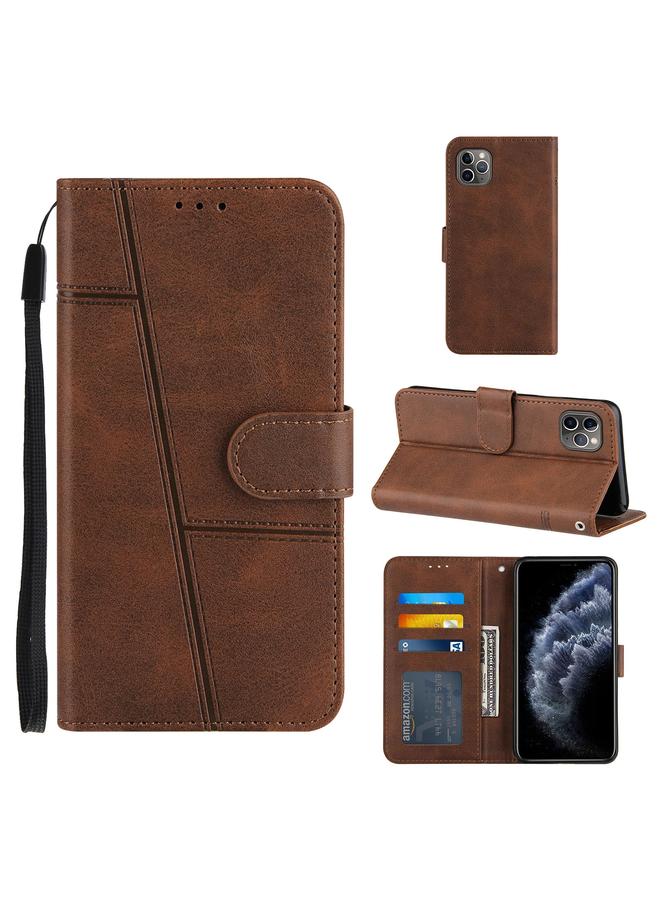 زبون جراب لهاتف iPhone 11 Pro Max مصنوع من جلد العجل مع مشبك وقفل أفقي مع حامل وفتحات للبطاقات ومحفظة وحبل - Image 1