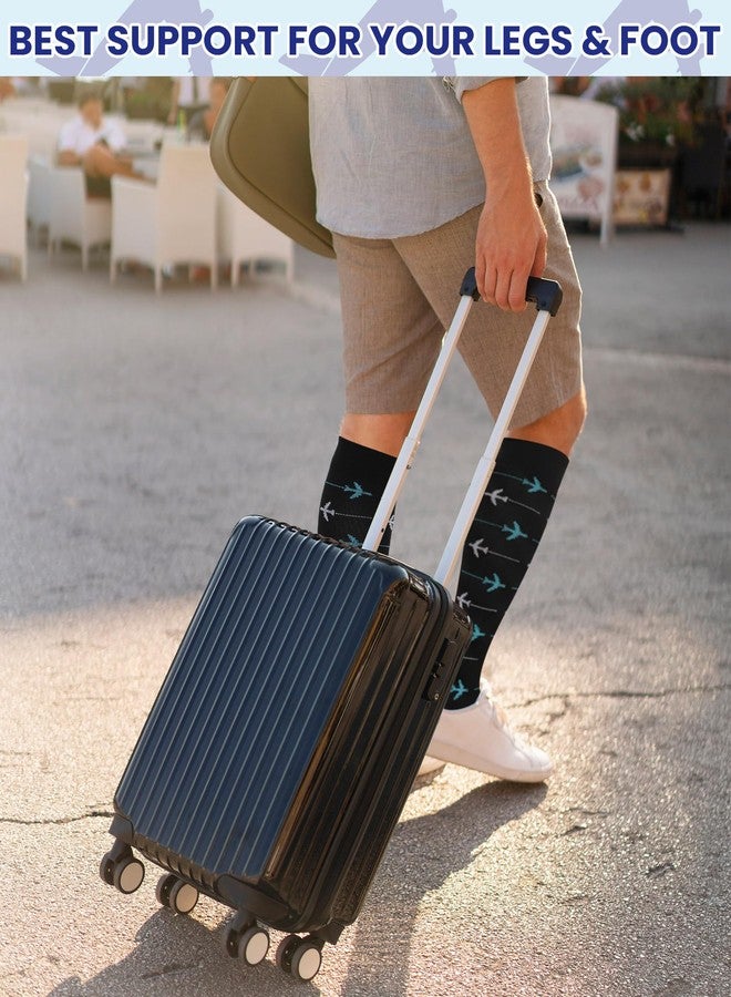 Skicuff جوارب ضغط Skicuff 6 أزواج للطيارين للرجال 15-25 مم زئبق جوارب تصل إلى الركبة جوارب طيران للسفر هدية عيد الميلاد (نابضة بالحياة) - Image 2