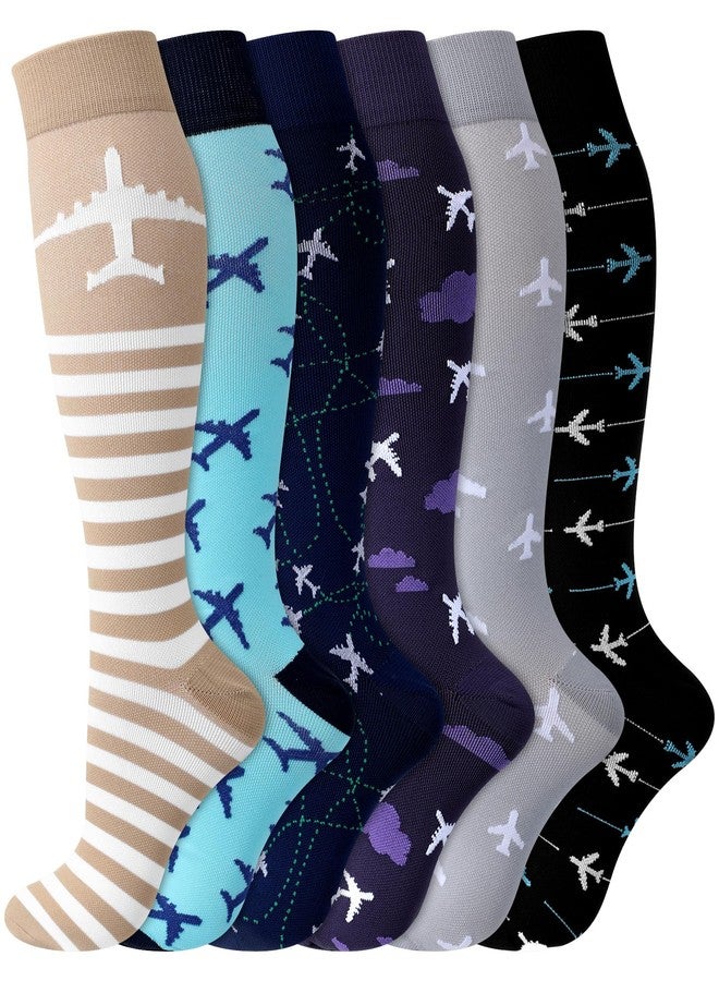 Skicuff جوارب ضغط Skicuff 6 أزواج للطيارين للرجال 15-25 مم زئبق جوارب تصل إلى الركبة جوارب طيران للسفر هدية عيد الميلاد (نابضة بالحياة) - Image 1