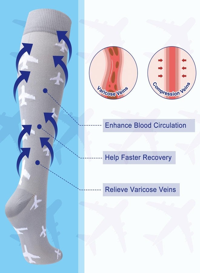 Skicuff جوارب ضغط Skicuff 6 أزواج للطيارين للرجال 15-25 مم زئبق جوارب تصل إلى الركبة جوارب طيران للسفر هدية عيد الميلاد (نابضة بالحياة) - Image 3