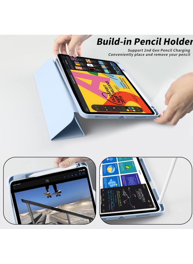 Rock Pow Case for iPad (A16) 11th 11 inch 2025 Gen iPad 11 Case/Case for iPad 10th Generation 10.9 Inch 2022 Built-in Pencil Holder Flexible Back Cover,Trifold Stand, Auto Sleep Wake Rebound Series for iPad 2022 Model A2696 A2757 A2777 10th Gen 10.9 Inch/iPad 11th Gen 11" 2025 A3354, A3355, A3356 Sky Blue  - Image 4