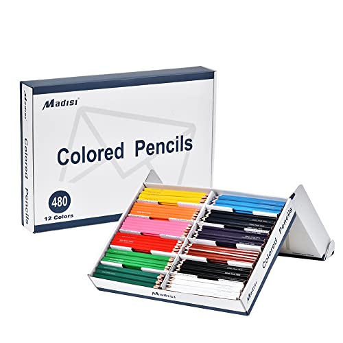 Madisi Colored Pencils Bulk - Pre-Sharpened - 12 Assorted Colors - 480 Bulk pack - Image 1