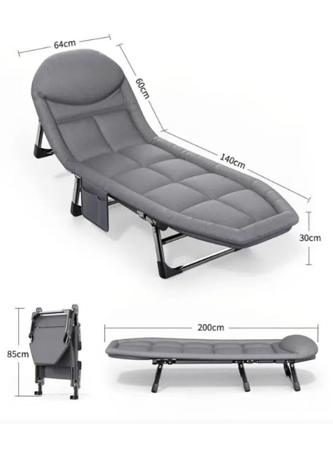 Generic SAFENHAND Folding Portable Camping Cot Utility 180° Adjustable Recliner Sleeping Bed with Soft Padded Cushion Lounge Chair Indoor&Outdoor Recliner for Travel, Office, Camping, Fishing  - Image 3