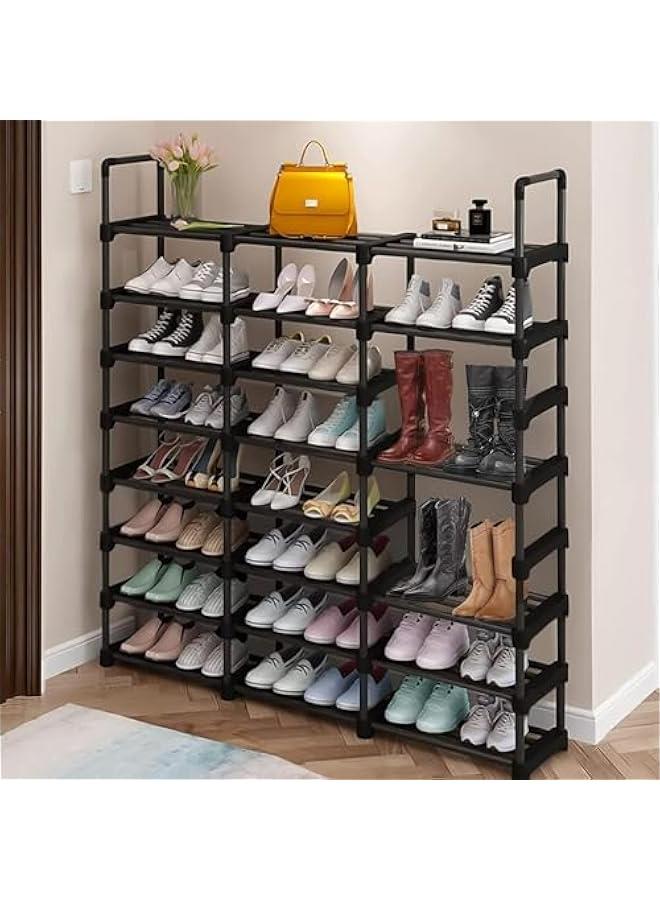 HOOKOR Shoe Racks, 3 Row 8 Tier, Shoe and Boots Organizer Storage Shelf, Stackable Metal Stand Shelf, Keep Room Neat Door Space Saving (Black) - Image 1