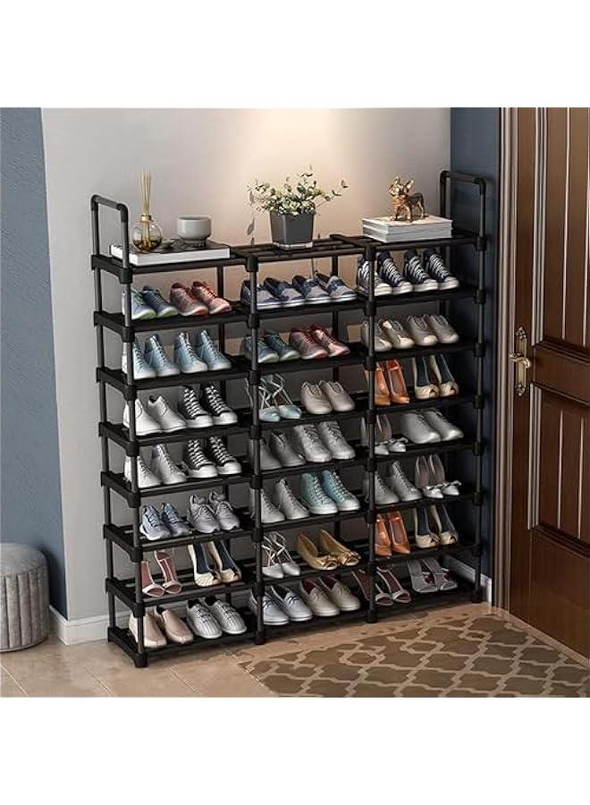 HOOKOR Shoe Racks, 3 Row 8 Tier, Shoe and Boots Organizer Storage Shelf, Stackable Metal Stand Shelf, Keep Room Neat Door Space Saving (Black) - Image 2