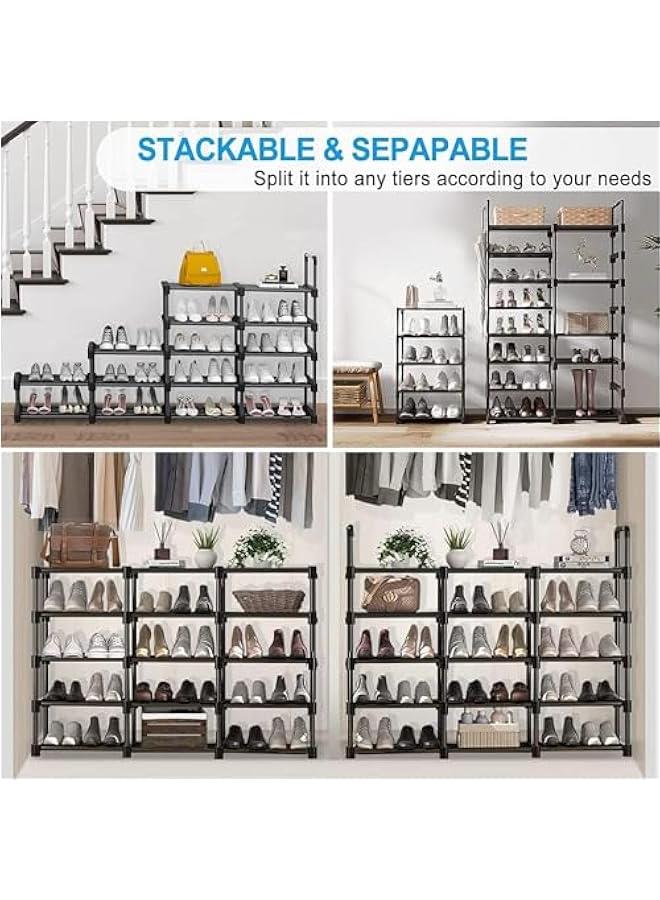 HOOKOR Shoe Racks, 3 Row 8 Tier, Shoe and Boots Organizer Storage Shelf, Stackable Metal Stand Shelf, Keep Room Neat Door Space Saving (Black) - Image 5