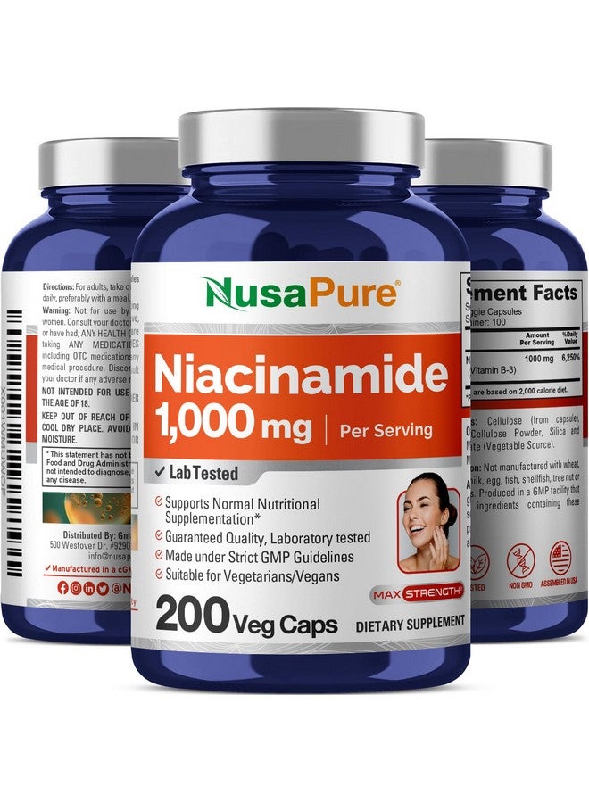 NusaPure Niacinamide 1000mg 200 Veggie Capsules (Non-GMO, Vegan) Flush Free - Image 4