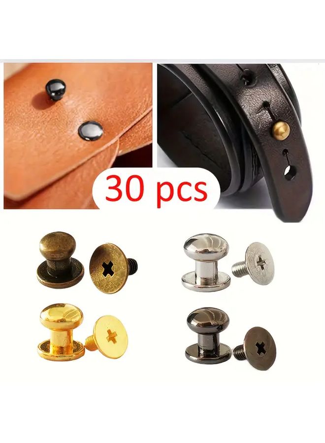 30 Sets Gun Black 6mm Metal Screws Pacifier Nail Bag Wallet Buckle Leather Snap DIY Rivets Flat Head Round Head Accessories For Shoe Belt Watch Strap Craft - Image 1