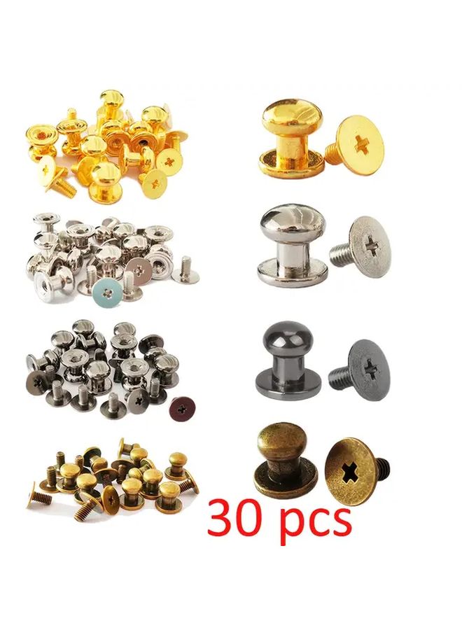 30 Sets Gun Black 6mm Metal Screws Pacifier Nail Bag Wallet Buckle Leather Snap DIY Rivets Flat Head Round Head Accessories For Shoe Belt Watch Strap Craft - Image 3