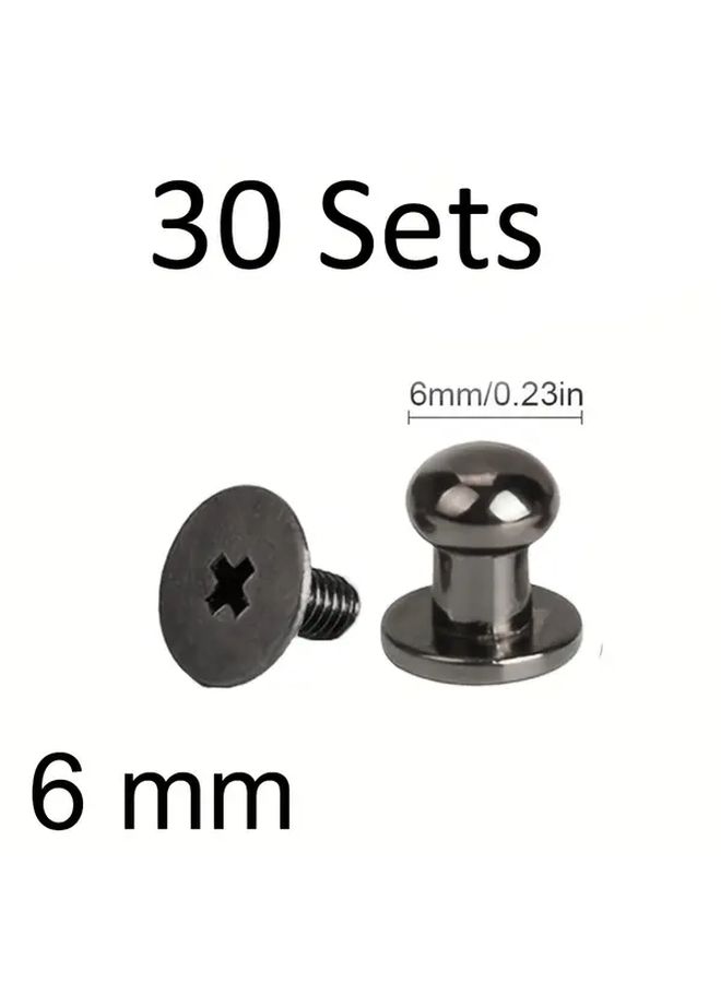 30 Sets Gun Black 6mm Metal Screws Pacifier Nail Bag Wallet Buckle Leather Snap DIY Rivets Flat Head Round Head Accessories For Shoe Belt Watch Strap Craft - Image 5