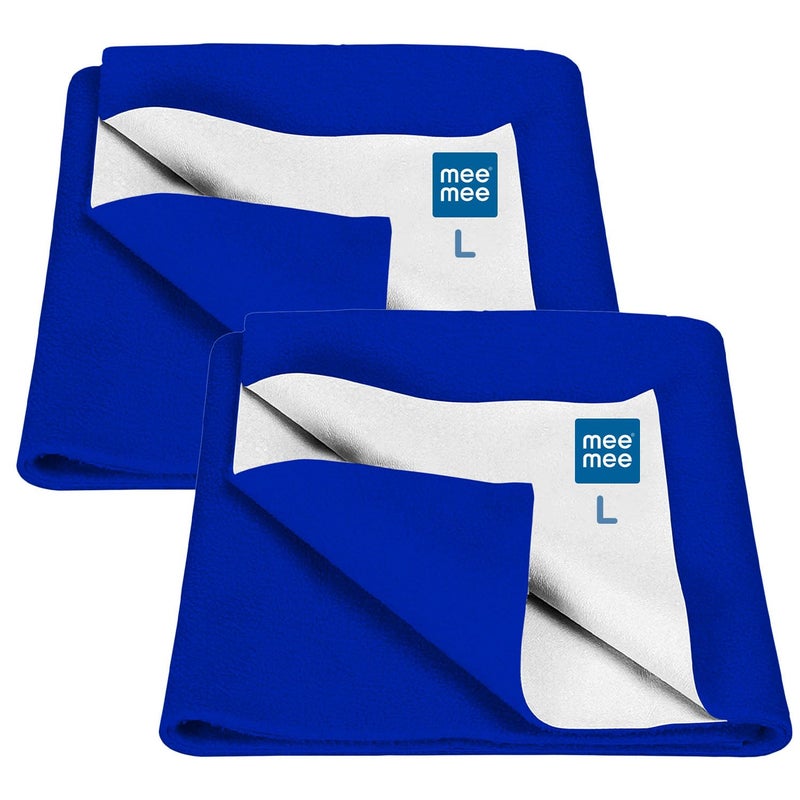 mee mee Mee Mee Reusable Water Proof Cotton Bed Protector SheetExtra Absorbent MatDry SheetsUrine SheetDry Mat Pack of 2 Large Royal Blue100CmX140Cm  - Image 1