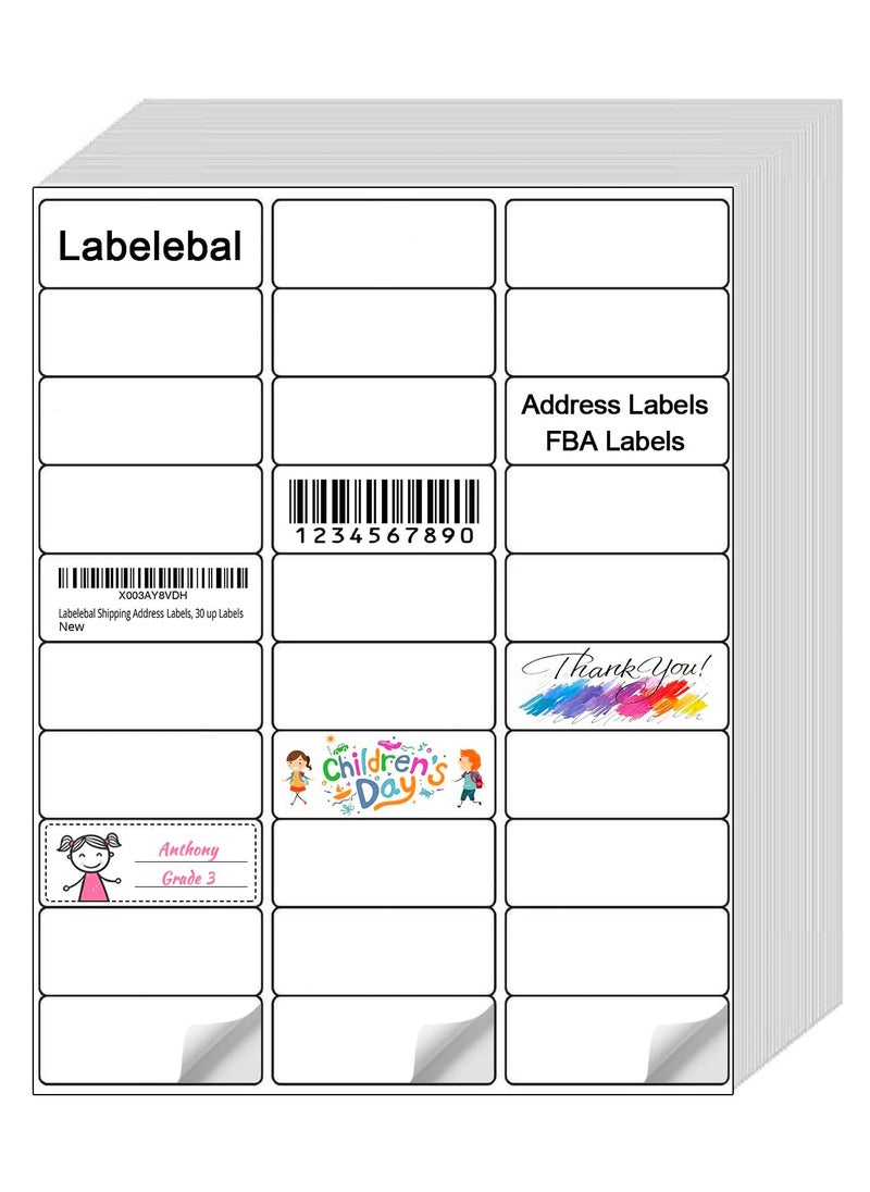 Generic - Shipping Address Mailing Labels 30-UP White Shipping Labels for Inkjet or Laser Printer Labels White Blank Sticker Name Tags Printable Address Labels 30 Per Page 3000 Labels 100Sheets - Image 1
