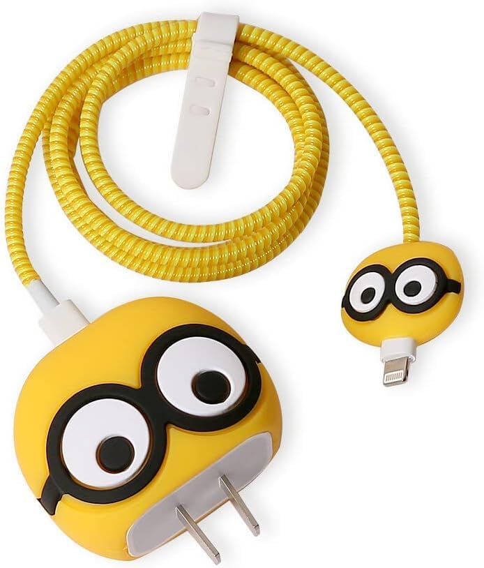 CERLINK Cable Protector for Apple iPhone Charger 20W/18W Type C, 3D Cute Cartoon Case Adaptor Cover Full Cable Connection Protectors Protective Protection Wire Sleeves Guard (Minion) - Image 1