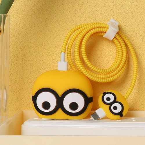 CERLINK Cable Protector for Apple iPhone Charger 20W/18W Type C, 3D Cute Cartoon Case Adaptor Cover Full Cable Connection Protectors Protective Protection Wire Sleeves Guard (Minion) - Image 4