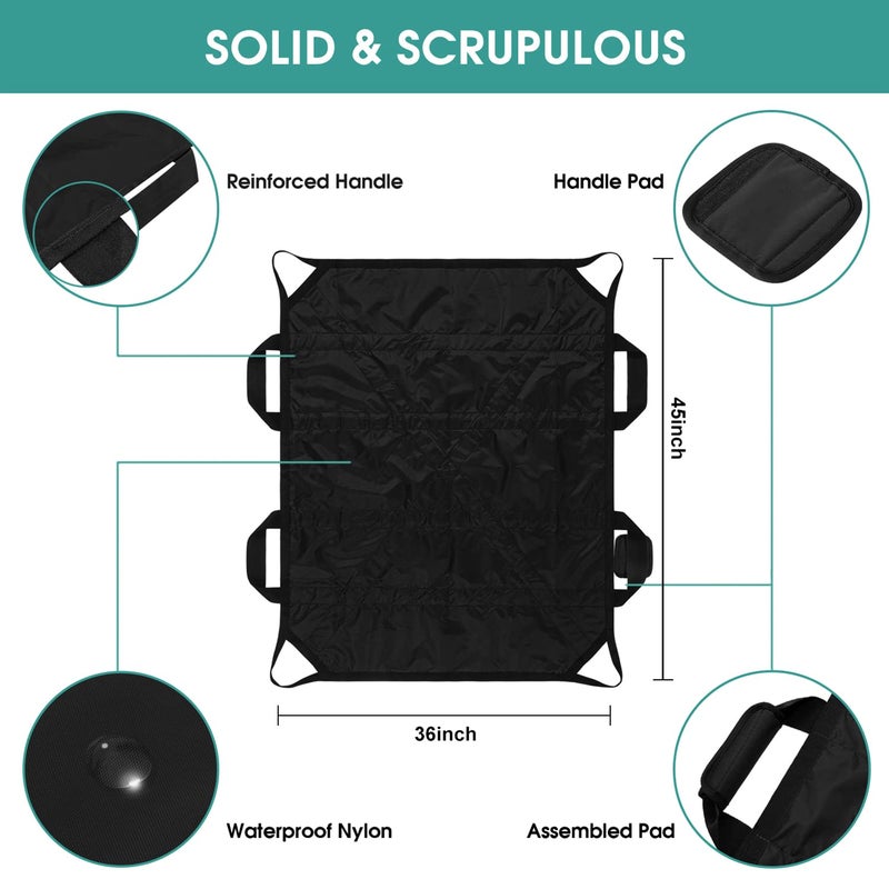 TINFAU 45" x 36" Positioning Bed Pad with Handles Washable Draw Sheets for Hospital Bed Ridden Patient Clothes Waterproof Glide Sheets for Patients Moving Pad for Lifting &Transfer Sheet Nylon, Black - Image 3