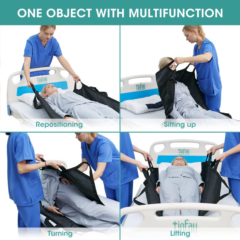 TINFAU 45" x 36" Positioning Bed Pad with Handles Washable Draw Sheets for Hospital Bed Ridden Patient Clothes Waterproof Glide Sheets for Patients Moving Pad for Lifting &Transfer Sheet Nylon, Black - Image 2