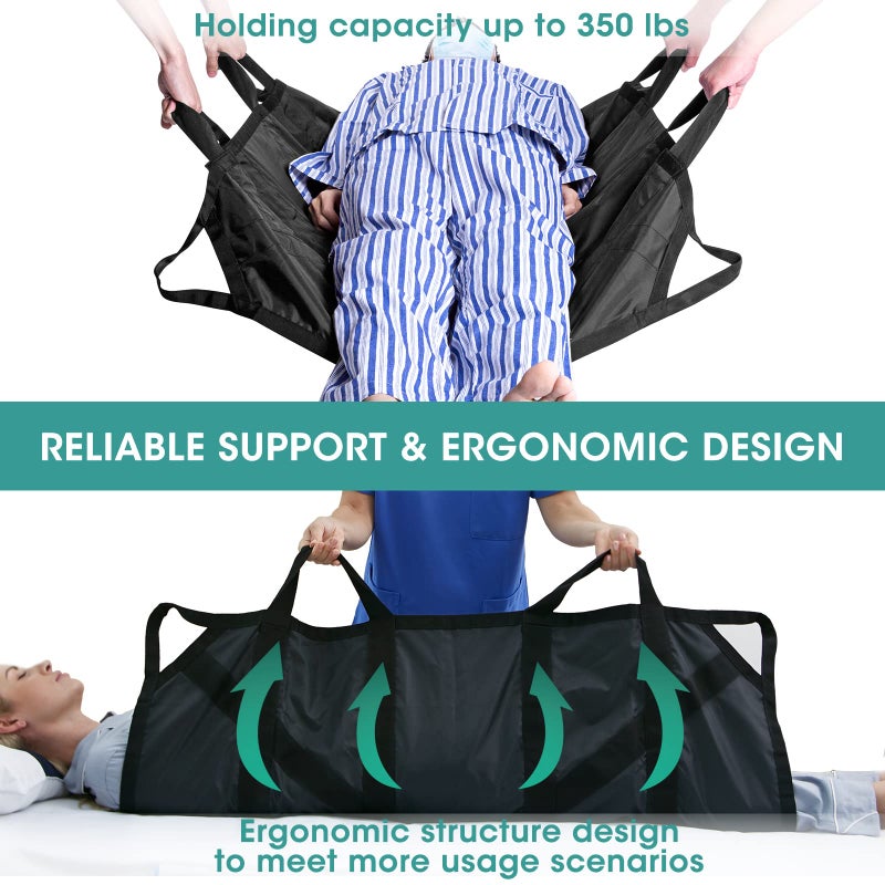 TINFAU 45" x 36" Positioning Bed Pad with Handles Washable Draw Sheets for Hospital Bed Ridden Patient Clothes Waterproof Glide Sheets for Patients Moving Pad for Lifting &Transfer Sheet Nylon, Black - Image 4