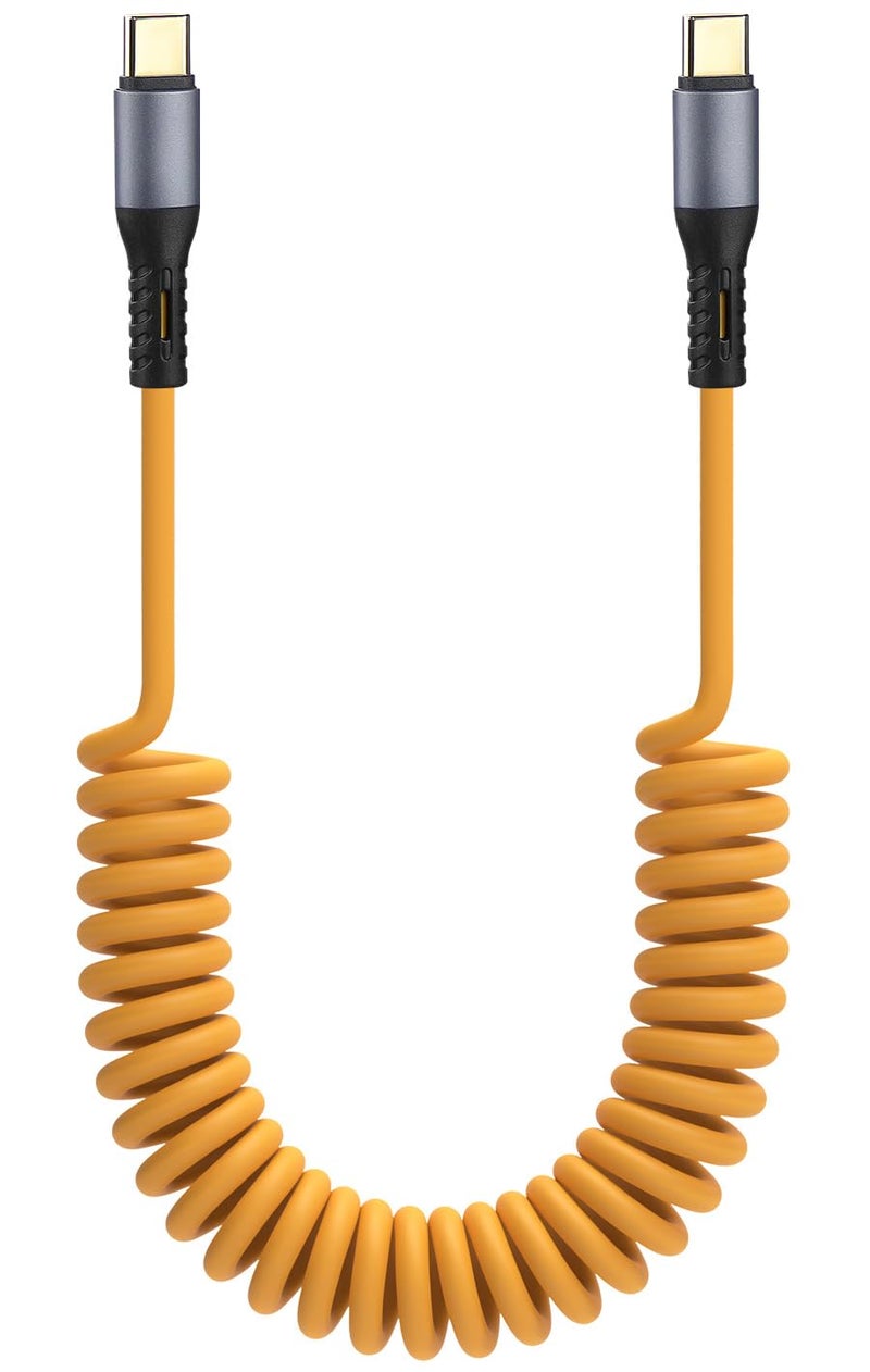 Smays USBC to USB C Coiled Charging Cable for iPhone 17/16/15, Samsung Galaxy S23/S22, Car Charger, Android - Type C 60W Fast Charge Cords, Yellow, 5 ft - Image 1