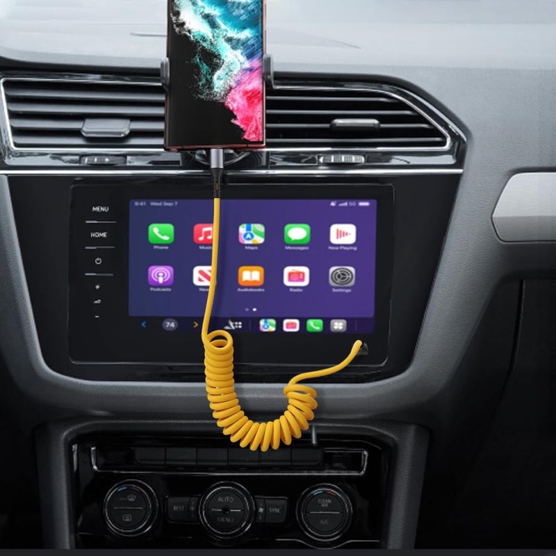 Smays USBC to USB C Coiled Charging Cable for iPhone 17/16/15, Samsung Galaxy S23/S22, Car Charger, Android - Type C 60W Fast Charge Cords, Yellow, 5 ft - Image 4