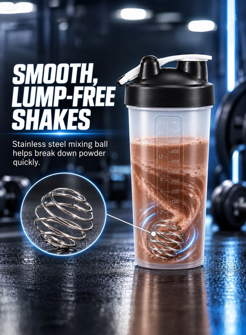 DBLEW 3 Layer Protein Shaker Bottle 500ml with Stainless Steel Mixing Ball, Pills protien Shake Compartment Leak-Resistant BPA-Free Gym Blender Cup for Protein Shakes, Pre-Workout - Black - Image 4