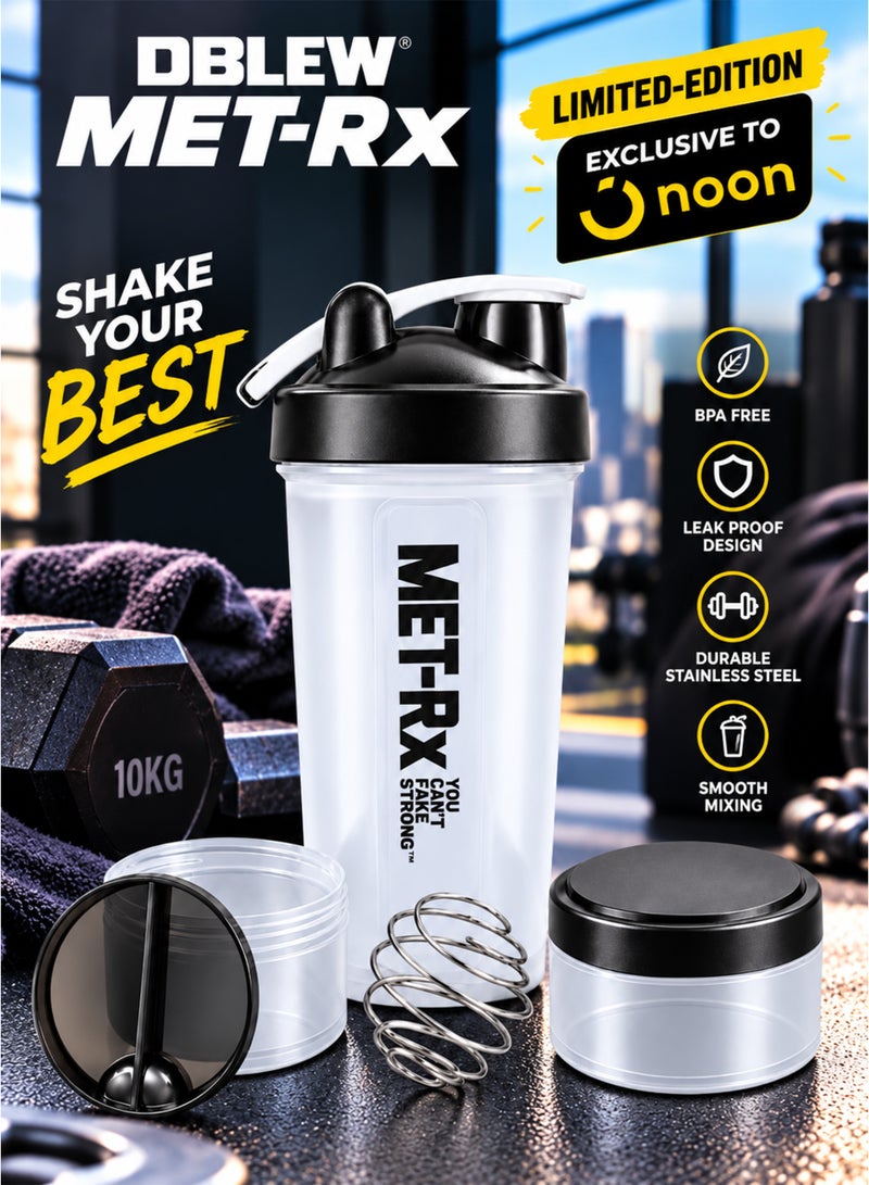 DBLEW 3 Layer Protein Shaker Bottle 500ml with Stainless Steel Mixing Ball, Pills protien Shake Compartment Leak-Resistant BPA-Free Gym Blender Cup for Protein Shakes, Pre-Workout - Black - Image 1