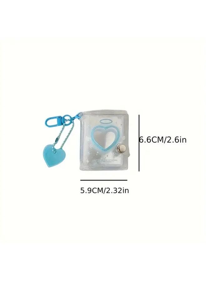 Purple PVC Keychain Photo Album Holder With Heart Shaped Clear Window Durable ID Card Organizer - Image 3