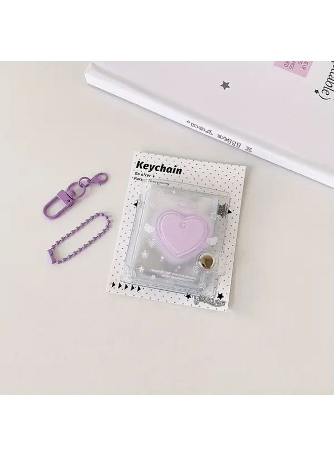 Purple PVC Keychain Photo Album Holder With Heart Shaped Clear Window Durable ID Card Organizer - Image 1