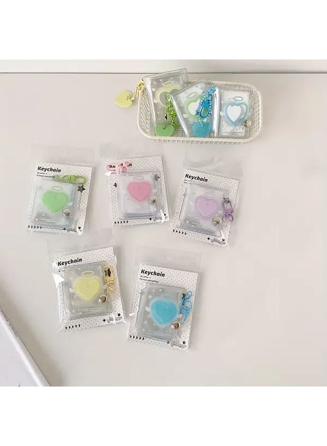 Purple PVC Keychain Photo Album Holder With Heart Shaped Clear Window Durable ID Card Organizer - Image 4