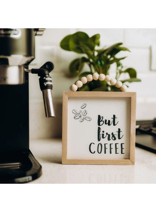 وردز كو برواز خشبي مزوّد بخرز “لكن أولًا القهوة” – لوحة ديكور لعبارة قهوة، لمسة ريفية لركن القهوة - Image 3
