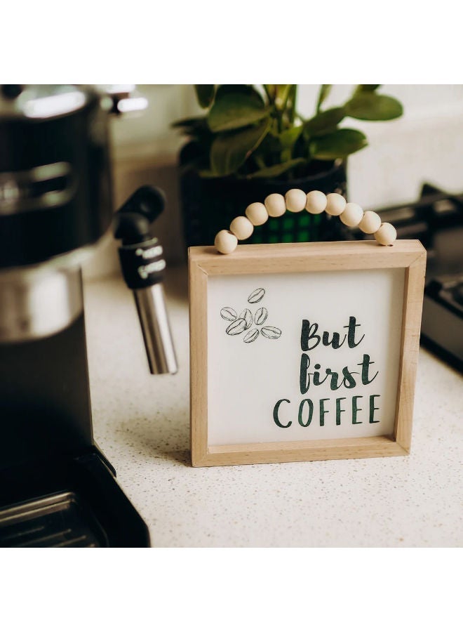 وردز كو برواز خشبي مزوّد بخرز “لكن أولًا القهوة” – لوحة ديكور لعبارة قهوة، لمسة ريفية لركن القهوة - Image 2
