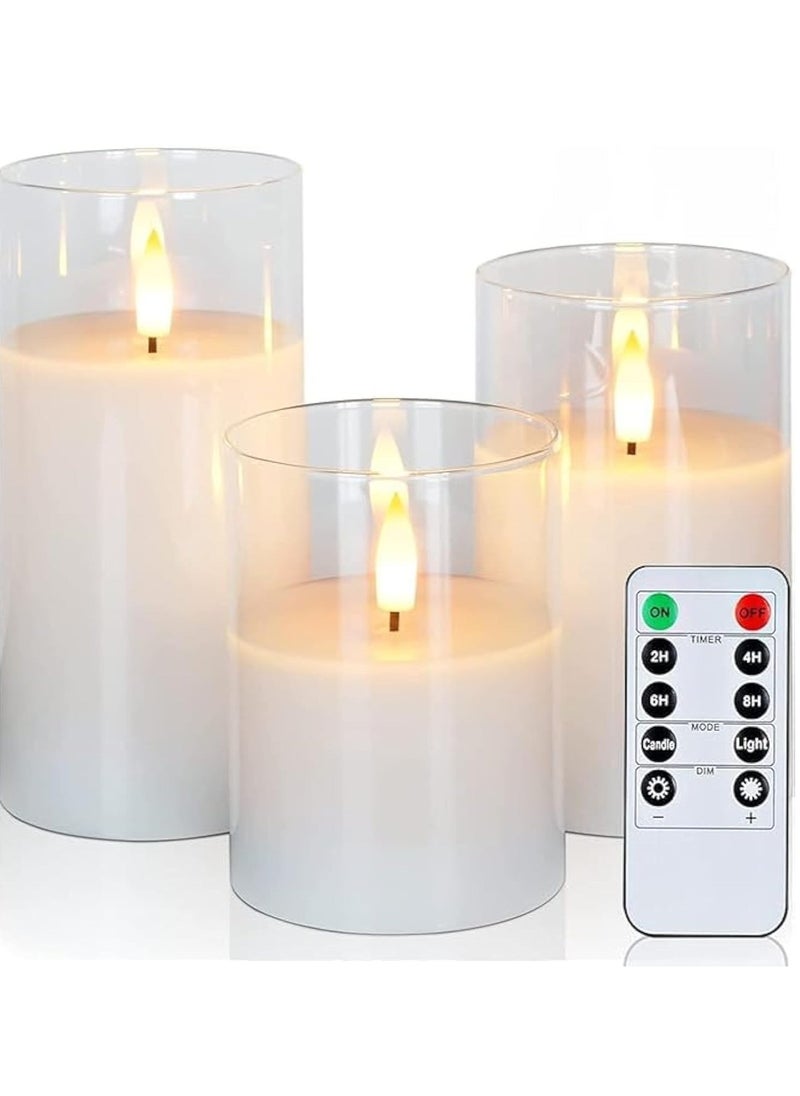 ELTRAZONE Set of 3 Glass Flameless Candles with Timer & Remote Control | Flickering LED Pillar Candles | Battery Powered for Holiday, Restaurant, and Home Decoration | Safe, Elegant Lighting with Realistic Flame Effect - Image 1