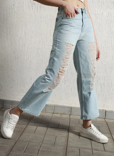 Hubberholme Women's Indigo High-Rise Highly Distressed Straight Jeans