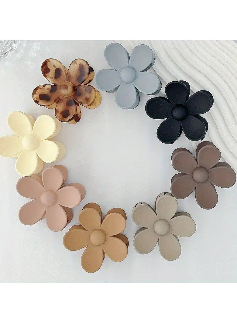 Goolsky 8 قطع/طقم مشابك شعر على شكل زهرة بلون مات صلب - قبضة قوية للشعر الكثيف والرقيق، سهلة الاستخدام، ملحقات مريحة وأنيقة لتصفيف شعر النساء - Image 1