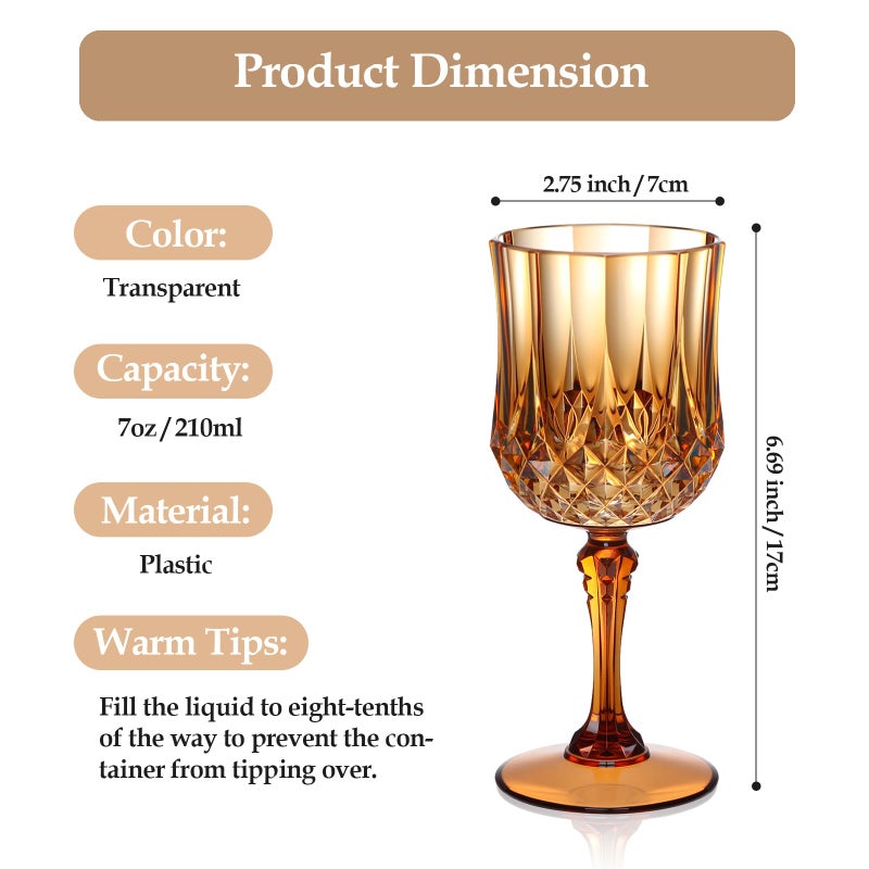 XUWAIDSGN 7oz Plastic Vintage Wine Glasses Drinking Glasses Unbreakable Wedding Glassware Crystal Water Goblets Reusable Drinkware Vintage Champagne Flutes (48, Brown) - Image 2