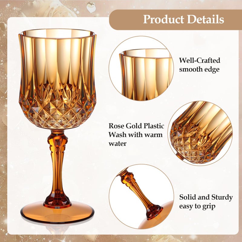 XUWAIDSGN 7oz Plastic Vintage Wine Glasses Drinking Glasses Unbreakable Wedding Glassware Crystal Water Goblets Reusable Drinkware Vintage Champagne Flutes (48, Brown) - Image 3