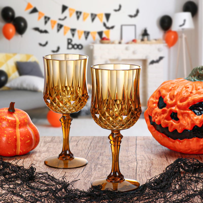 XUWAIDSGN 7oz Plastic Vintage Wine Glasses Drinking Glasses Unbreakable Wedding Glassware Crystal Water Goblets Reusable Drinkware Vintage Champagne Flutes (48, Brown) - Image 5