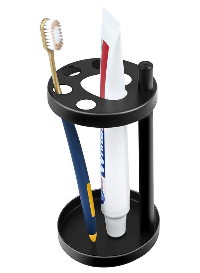 QEEYON Metal Toothbrush Holder Stand for Bathroom, 5 Ventilated Slots Hold Manual Toothbrushes, Razor, Toothpaste, Bathroom Toothpaste Holder Stand Countertop Organizer, Cute Paw Pad Design, Black - Image 1