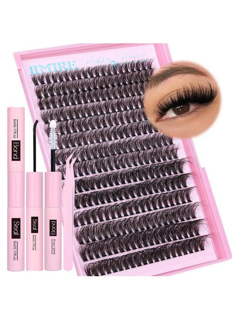 50D Fluffy Eyelash Extension Kit 280Pcs Volume Lash Clusters Kit Mink Lash Extension Kit With Lash Bond And Seal D Curl Cluster Eyelash Extensions Soft 9-16Mm Individual Eyelash Clusters Kit