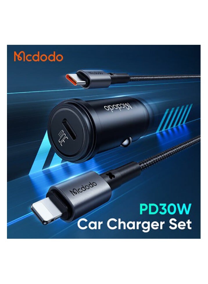 مكدودو Car Charger, CC-7492 USB-C, 30W + USB-C to Lightning Cable Black - Image 5