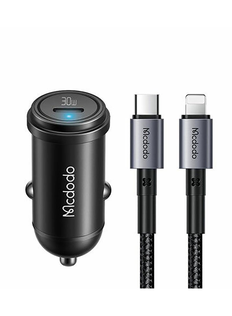 مكدودو Car Charger, CC-7492 USB-C, 30W + USB-C to Lightning Cable Black - Image 1