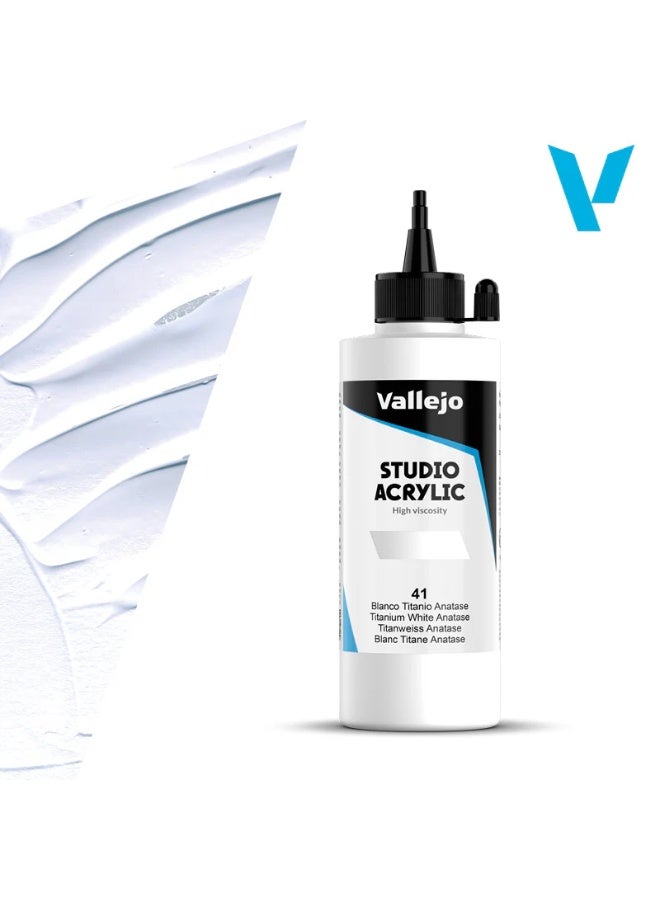 Vallejo Acrylic Paint for Artists 41 Titanium White Anatase 200ml – Studio Grade, Lightfast & Non-Toxic