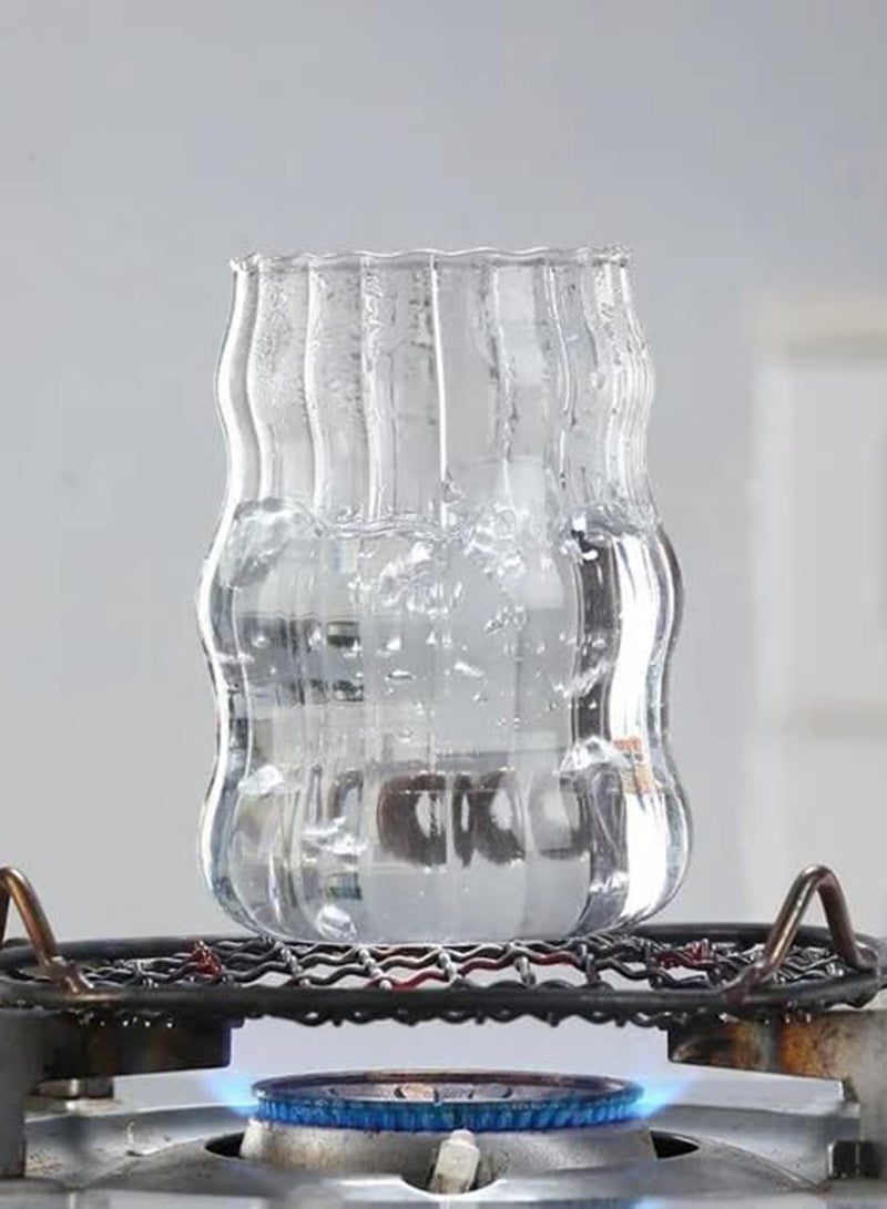 DAMCONME Vintage Ribbed Glass Tumbler – 18 oz Ripple Design Drinking Cup for Water, Coffee, Juice, Milk, and Iced Beverages - Image 3