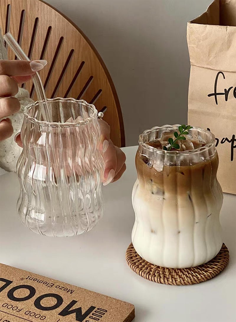 DAMCONME Vintage Ribbed Glass Tumbler – 18 oz Ripple Design Drinking Cup for Water, Coffee, Juice, Milk, and Iced Beverages - Image 4