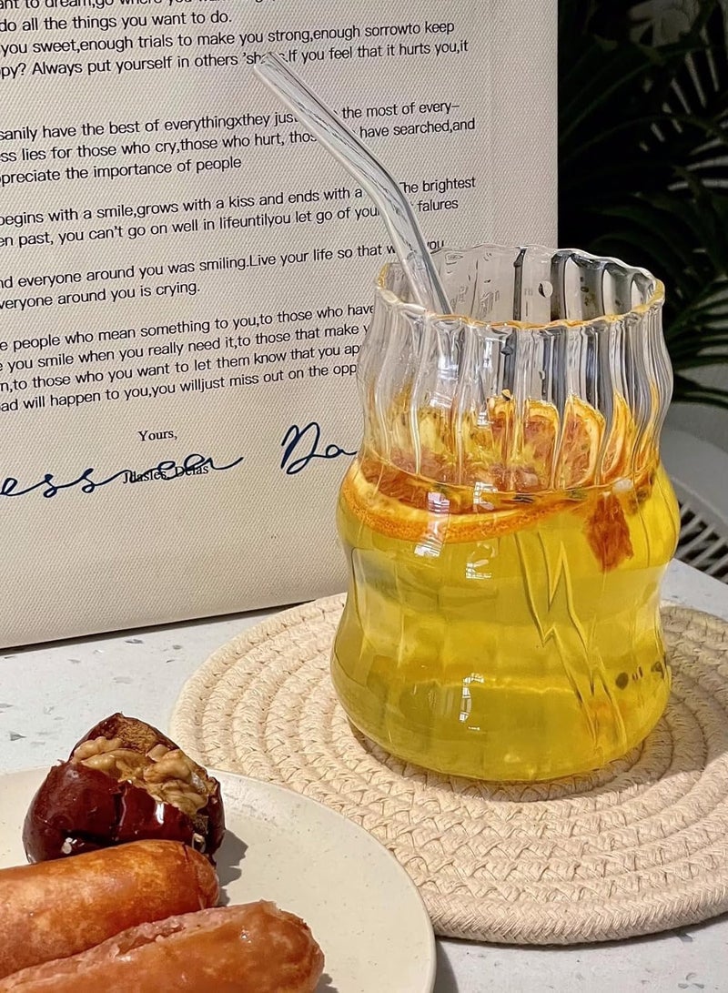 DAMCONME Vintage Ribbed Glass Tumbler – 18 oz Ripple Design Drinking Cup for Water, Coffee, Juice, Milk, and Iced Beverages - Image 5