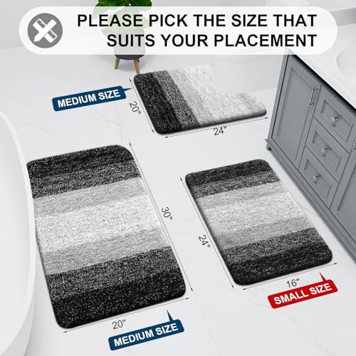 Arotive Bathroom Rugs Sets 2 Piece, Soft Absorbent Microfiber Bath Mats and U-Shaped Contour Toilet Rug, Non-Slip Machine Washable Dry Bath Mats for Bathroom, 24x16 and 24x20, Black - Image 2