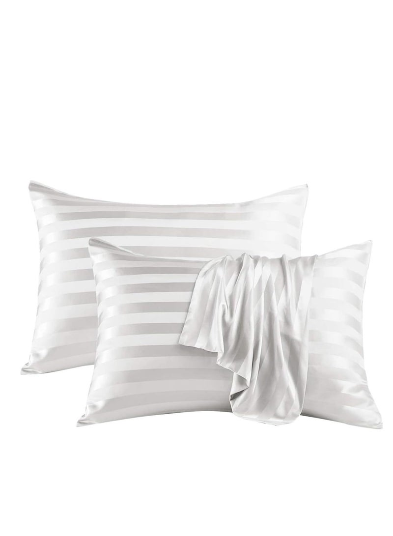 Bukela Satin Pillowcase for Hair and Skin, Silk Satin Pillowcase 2 Pack,  Pillow Cases Set of 2, Silky Pillow Cover with Envelope Closure (20x36, Ivory Striped)  - Image 1