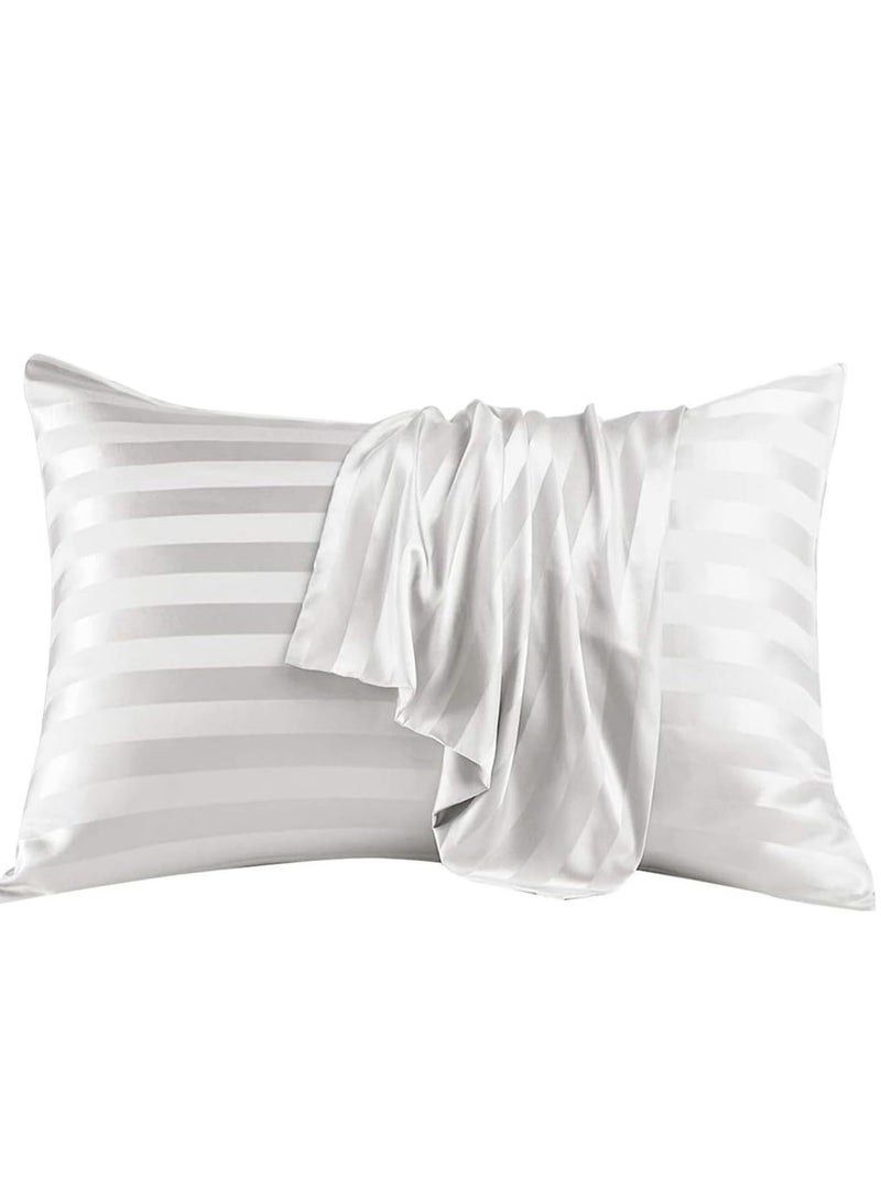 Bukela Satin Pillowcase for Hair and Skin, Silk Satin Pillowcase 2 Pack,  Pillow Cases Set of 2, Silky Pillow Cover with Envelope Closure (20x36, Ivory Striped)  - Image 2