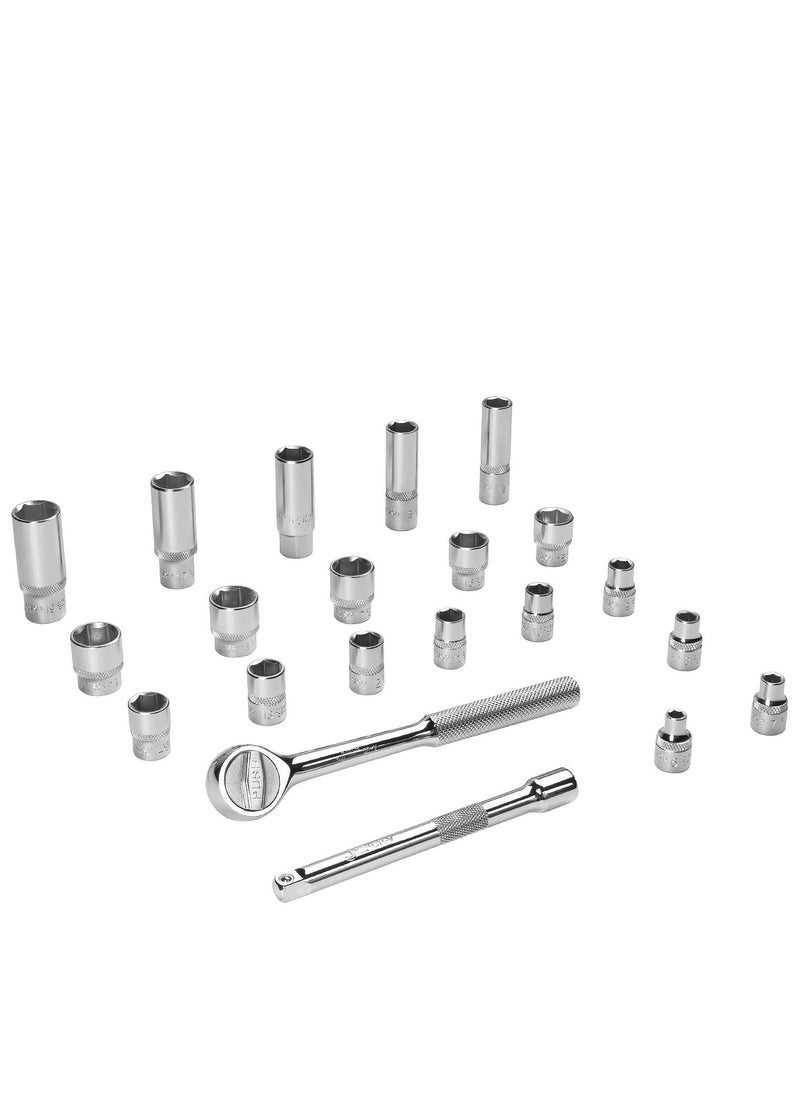جي تيك - Jetech 3/8 Drive Socket Set,21-Pieces Mechanics Tool Set with Metric Sockets, 25mm Bits, Quick Release Ratchet Wrench, Spinner Handle, Universal Joint, and Extension Tools - Image 1