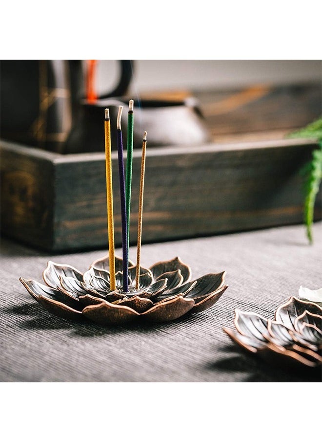 Generic Incense Burner Incense Holder, Metal Brass Lotus Vintage Incense Stick Holder Tray Incense Stick Stick Ash Catcher, Yoga Meditation Home Office Decoration (Bronze)  - Image 4
